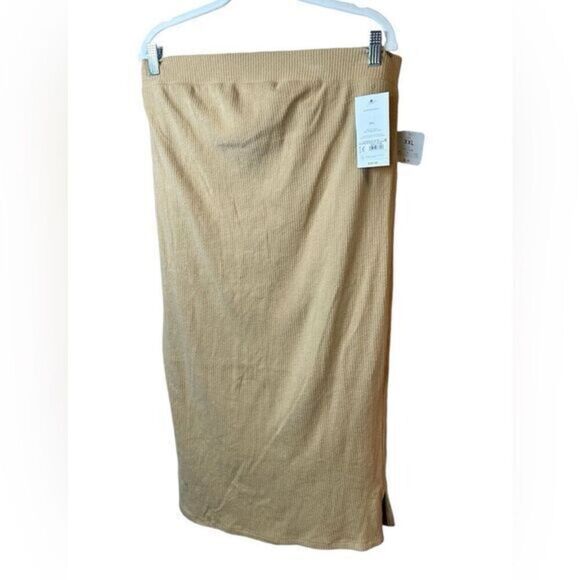 NWT Ingrid + Isabel Maternity Tan Knit Ribbed Pencil Midi Skirt - Size XXL - Picture 1 of 5